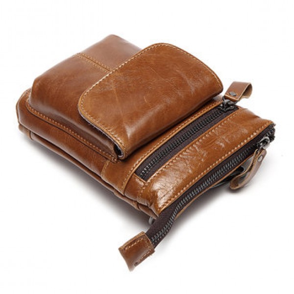 7inch Cell Phone Waist Bag Men Retro Genuine Leather Camera Waist Bag