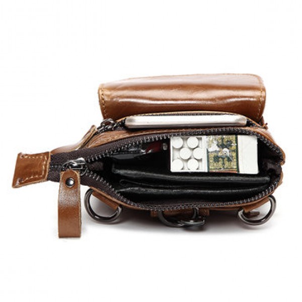 7inch Cell Phone Waist Bag Men Retro Genuine Leather Camera Waist Bag