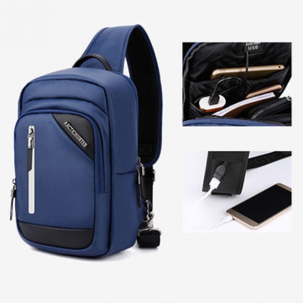 Men Chest Pack Shoulder Bag Business Leisure Crossbody Bags with External USB Charging Port