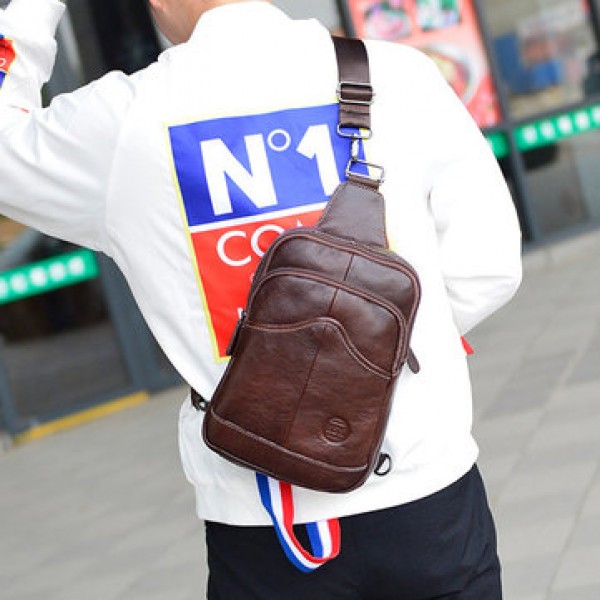 Cowhide Men Cross Body Sling Chest Bags Large Capacity Daypack
