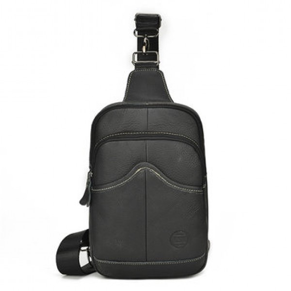 Cowhide Men Cross Body Sling Chest Bags Large Capacity Daypack