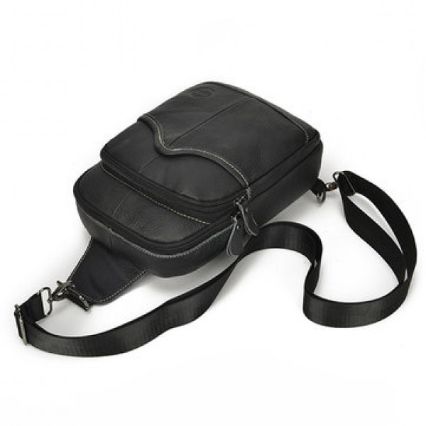 Cowhide Men Cross Body Sling Chest Bags Large Capacity Daypack
