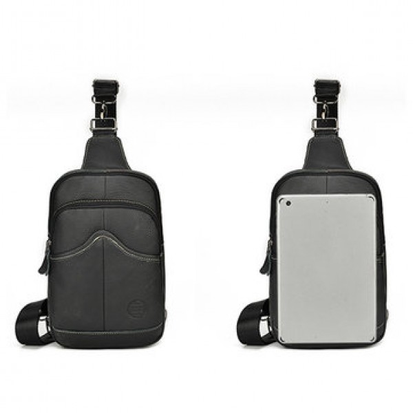 Cowhide Men Cross Body Sling Chest Bags Large Capacity Daypack