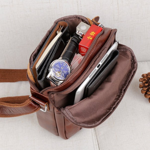 Brown Genuine Leather Shoulder Bag Messenger Crossbody Briefcase Sling Bag for ipad Mini
