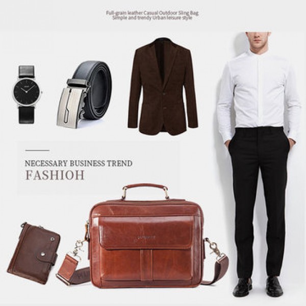 Men Genuine Leather Business Bag Handbag Shoulder Bag Crossbody Bag