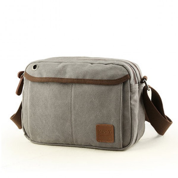 Men Canvas Vintage Leisure Crossbody Bag Solid Horizontal Shoulder Bag Weekend Bag