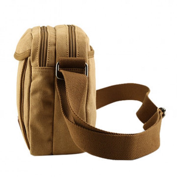 Men Canvas Vintage Leisure Crossbody Bag Solid Horizontal Shoulder Bag Weekend Bag