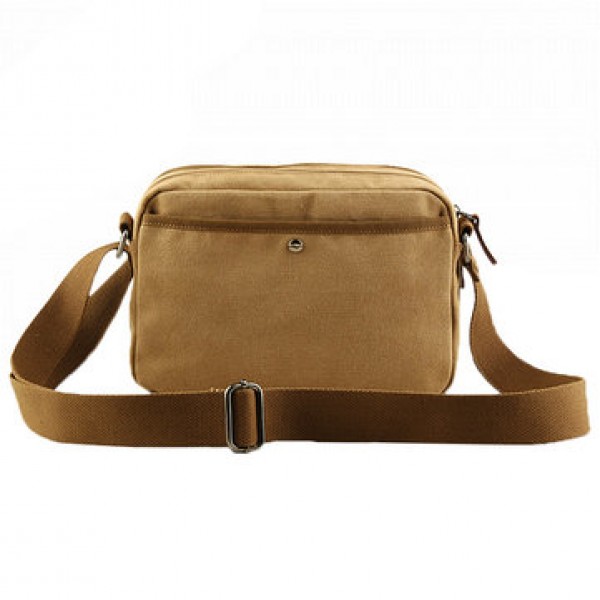Men Canvas Vintage Leisure Crossbody Bag Solid Horizontal Shoulder Bag Weekend Bag