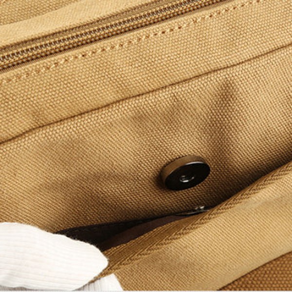 Men Canvas Vintage Leisure Crossbody Bag Solid Horizontal Shoulder Bag Weekend Bag