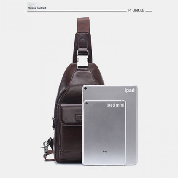 Men Genuine Leather Anti-Theft Messenger Bag Crossbody Bag Chest Bag