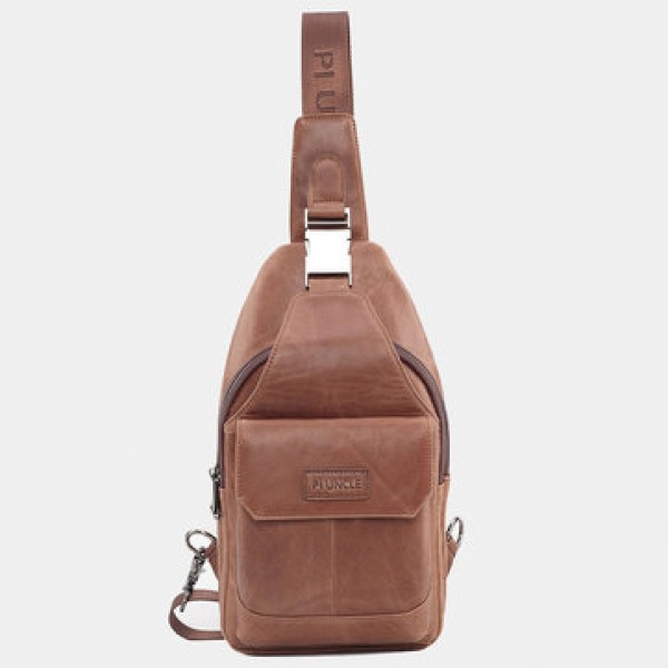 Men Genuine Leather Anti-Theft Messenger Bag Crossbody Bag Chest Bag