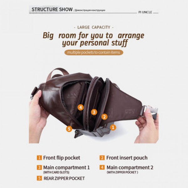 Men Genuine Leather Anti-Theft Messenger Bag Crossbody Bag Chest Bag