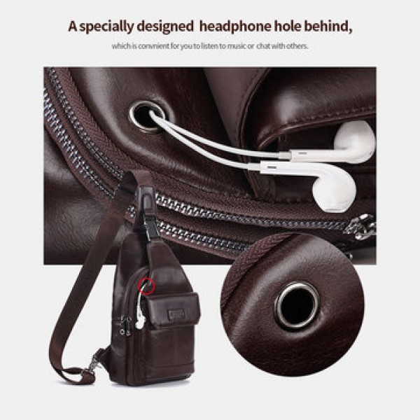 Men Genuine Leather Anti-Theft Messenger Bag Crossbody Bag Chest Bag