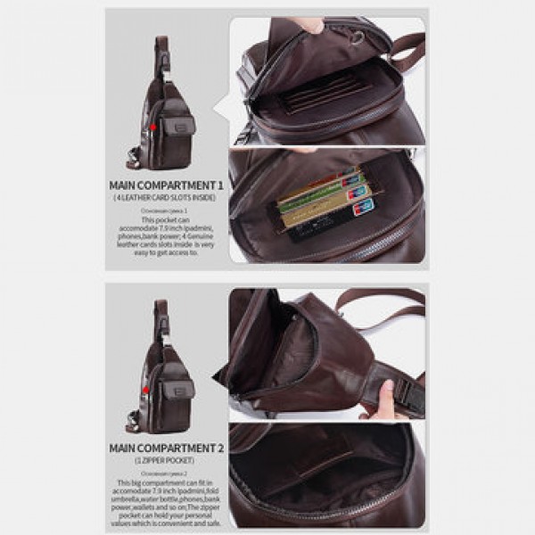 Men Genuine Leather Anti-Theft Messenger Bag Crossbody Bag Chest Bag