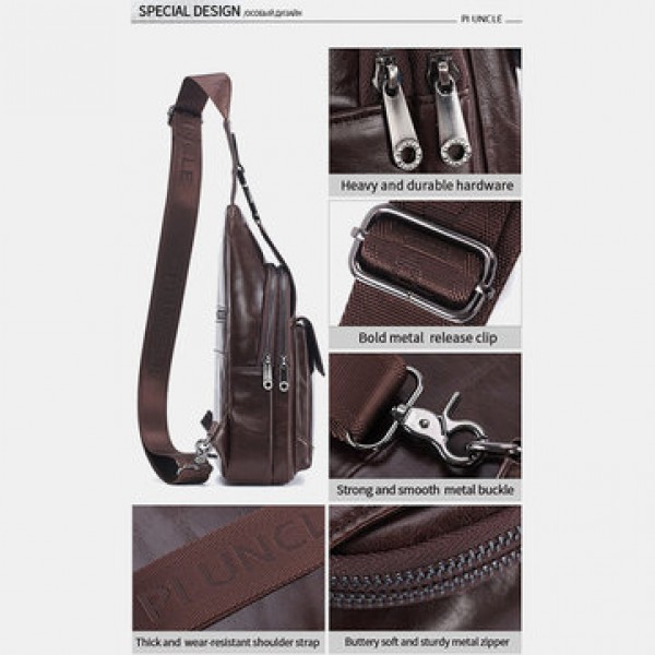 Men Genuine Leather Anti-Theft Messenger Bag Crossbody Bag Chest Bag