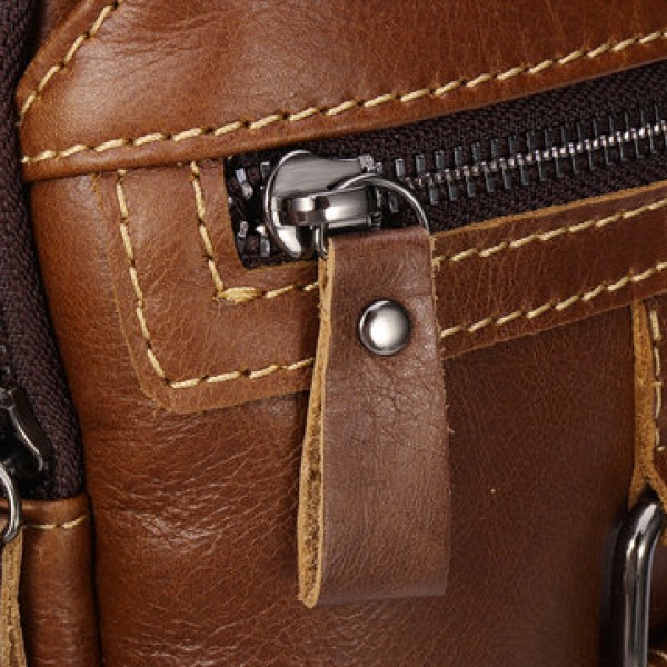 Ekphero Men Genuine Leather Leisure Crossbody Bag Large Capacity Chest Bag
