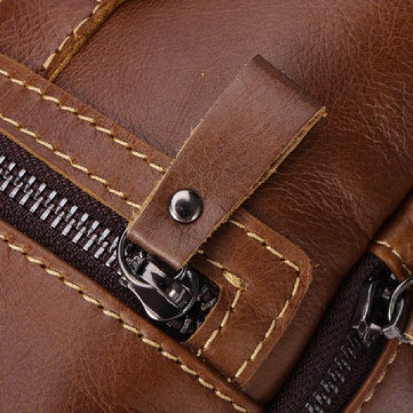 Ekphero Men Genuine Leather Leisure Crossbody Bag Large Capacity Chest Bag