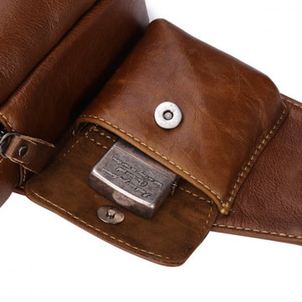 Ekphero Men Genuine Leather Leisure Crossbody Bag Large Capacity Chest Bag
