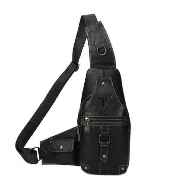 Ekphero Men Genuine Leather Leisure Crossbody Bag Large Capacity Chest Bag
