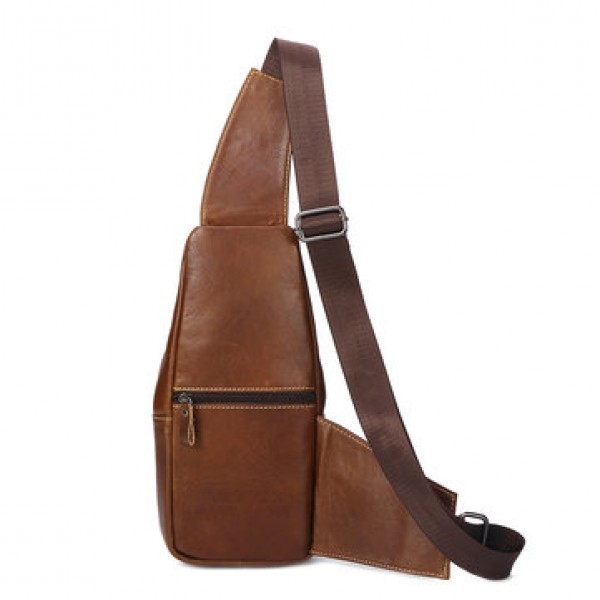 Ekphero Men Genuine Leather Leisure Crossbody Bag Large Capacity Chest Bag