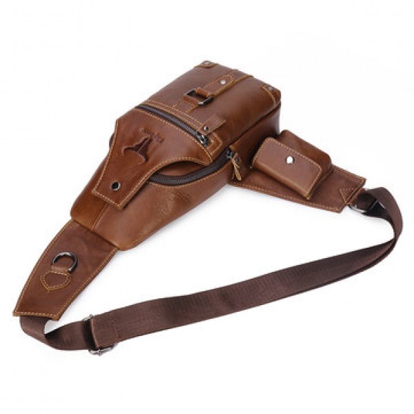 Ekphero Men Genuine Leather Leisure Crossbody Bag Large Capacity Chest Bag