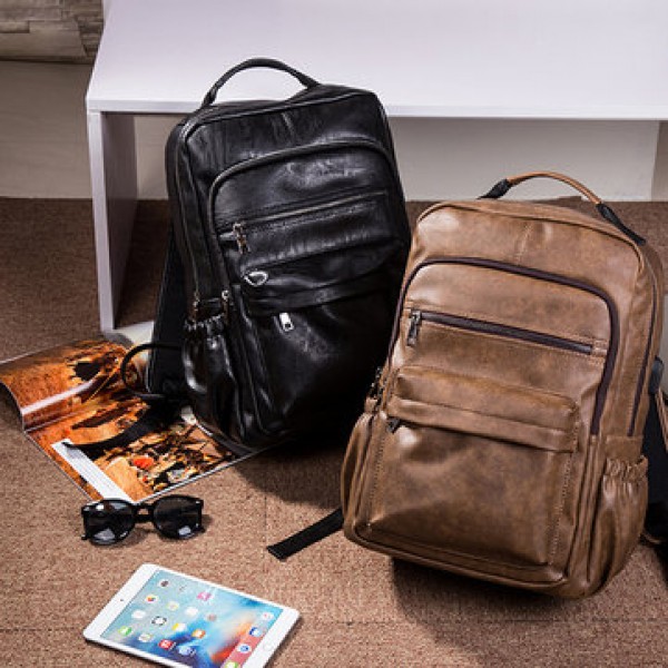 Faux Leather Laptop Bag Backpack Shoulder Bag For Men