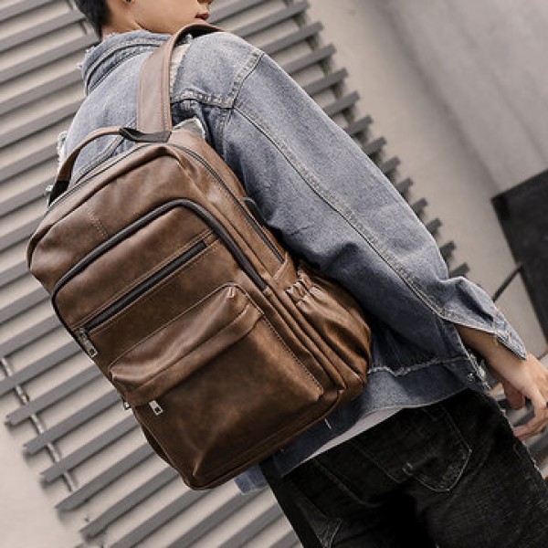 Faux Leather Laptop Bag Backpack Shoulder Bag For Men