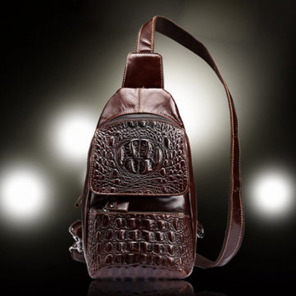 Genuine Leather Alligator Vintage Crossbody Bag Chest Bag For Men