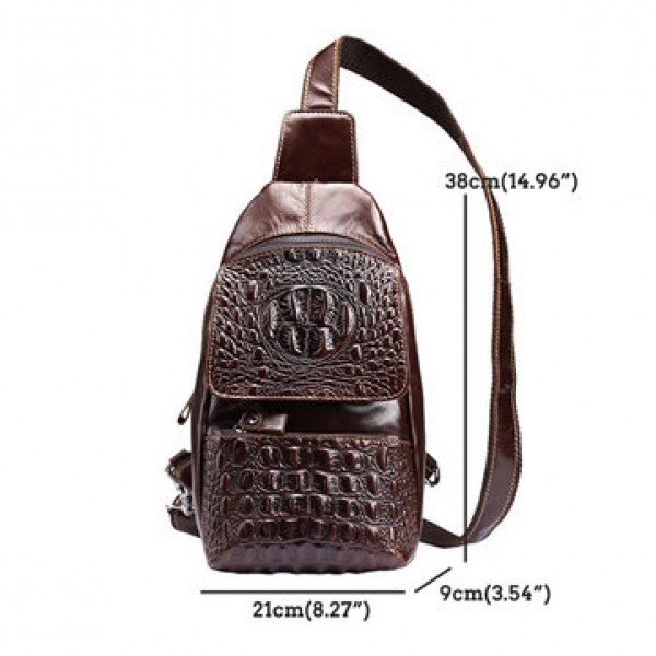 Genuine Leather Alligator Vintage Crossbody Bag Chest Bag For Men