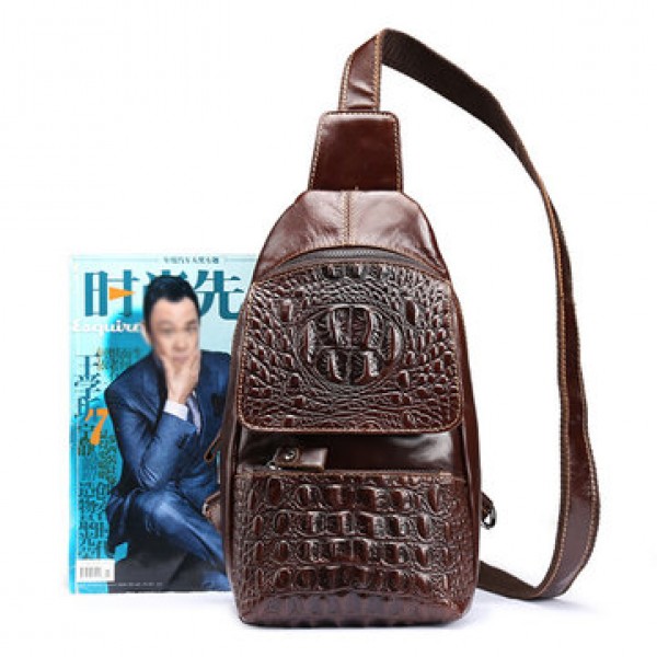 Genuine Leather Alligator Vintage Crossbody Bag Chest Bag For Men