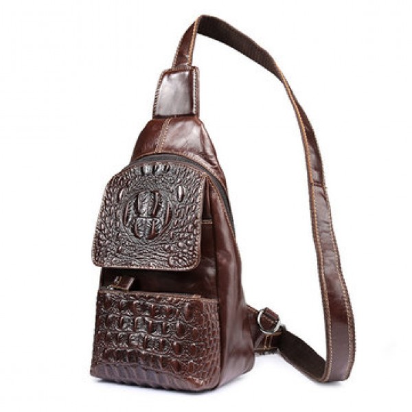 Genuine Leather Alligator Vintage Crossbody Bag Chest Bag For Men