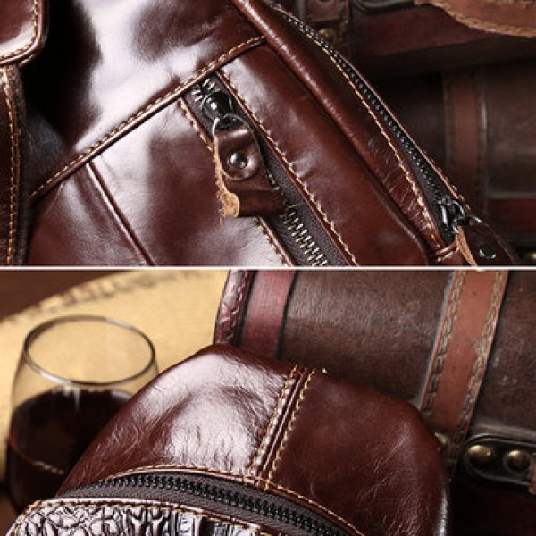 Genuine Leather Alligator Vintage Crossbody Bag Chest Bag For Men