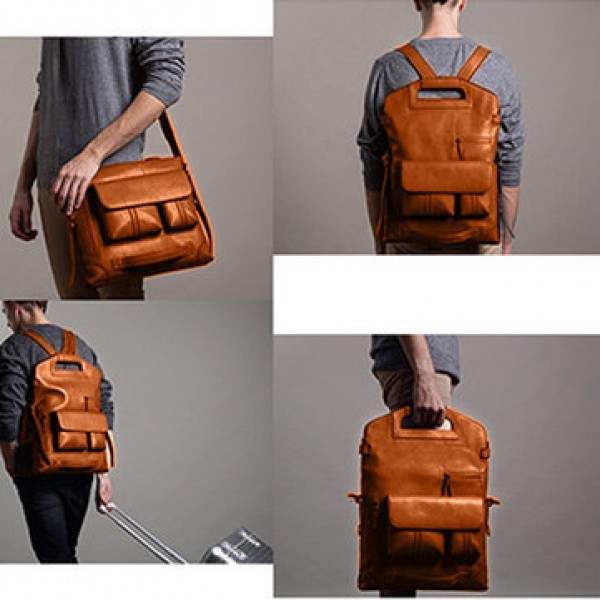 Ekphero Men Handbag Casual Multifunction Backpack Solid Crossbody Bag