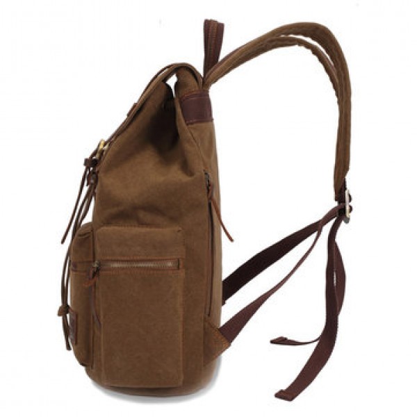 KAUKKO Canvas Genuine Leather Outdoor Big Capacity Shoulders Bag Backpack