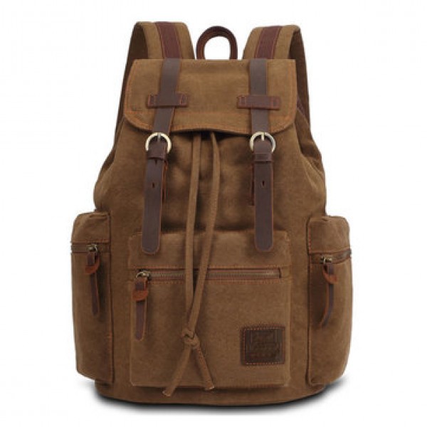KAUKKO Canvas Genuine Leather Outdoor Big Capacity Shoulders Bag Backpack