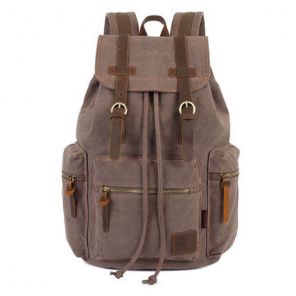 KAUKKO Canvas Genuine Leather Outdoor Big Capacity Shoulders Bag Backpack