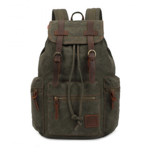 KAUKKO Canvas Genuine Leather Outdoor Big Capacity Shoulders Bag Backpack