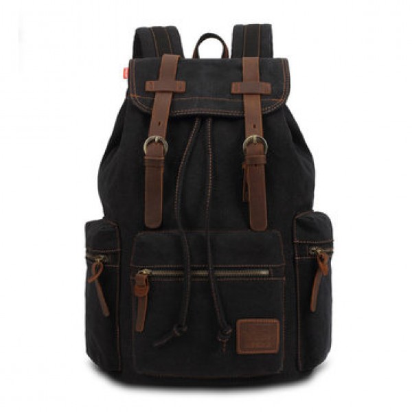 KAUKKO Canvas Genuine Leather Outdoor Big Capacity Shoulders Bag Backpack