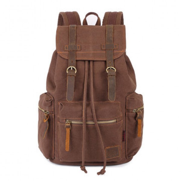 KAUKKO Canvas Genuine Leather Outdoor Big Capacity Shoulders Bag Backpack