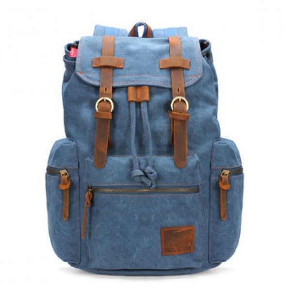 KAUKKO Canvas Genuine Leather Outdoor Big Capacity Shoulders Bag Backpack