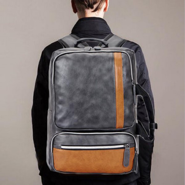 Men Large Capacity PU Leather Casual Multifunction Fashion Laptop Backpack Outdoor Travel Bag