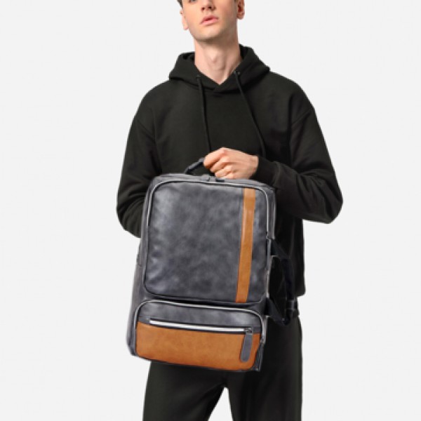 Men Large Capacity PU Leather Casual Multifunction Fashion Laptop Backpack Outdoor Travel Bag