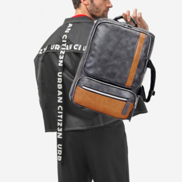 Men Large Capacity PU Leather Casual Multifunction Fashion Laptop Backpack Outdoor Travel Bag