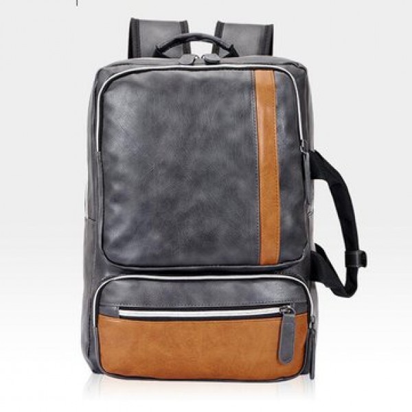 Men Large Capacity PU Leather Casual Multifunction Fashion Laptop Backpack Outdoor Travel Bag