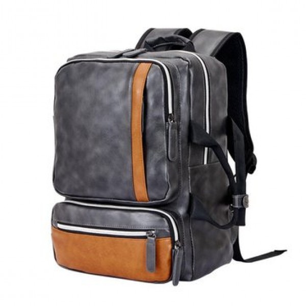 Men Large Capacity PU Leather Casual Multifunction Fashion Laptop Backpack Outdoor Travel Bag