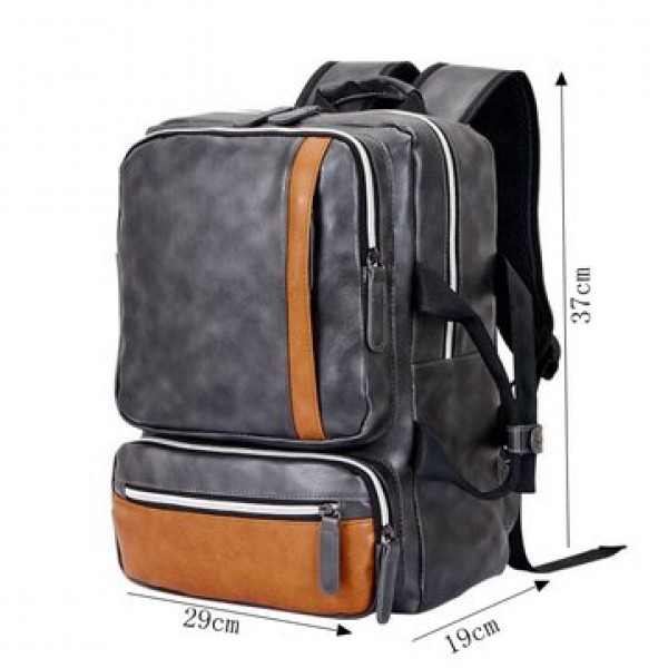 Men Large Capacity PU Leather Casual Multifunction Fashion Laptop Backpack Outdoor Travel Bag