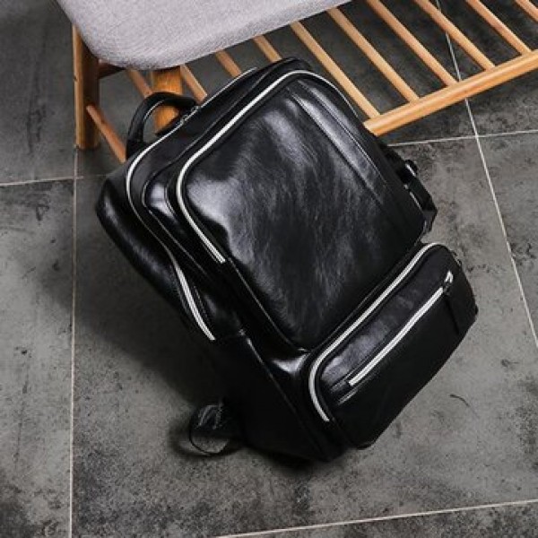 Men Large Capacity PU Leather Casual Multifunction Fashion Laptop Backpack Outdoor Travel Bag