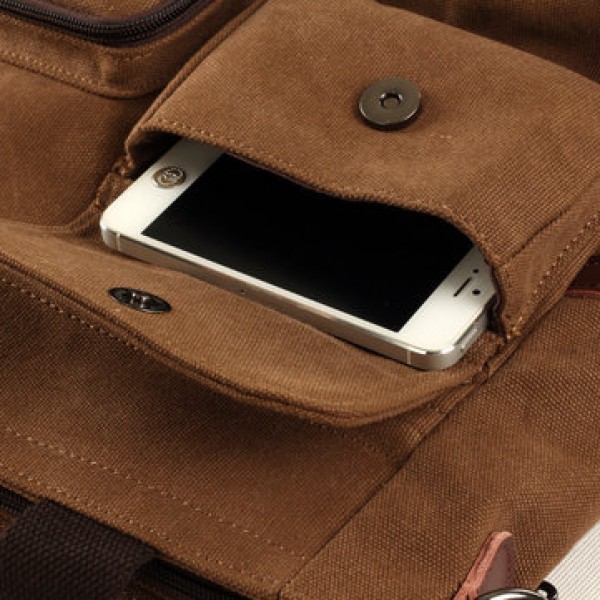Men Canvas Large Capacity Multi-slot Crossbody Bag Business Computer Handbag Outdoor Travel