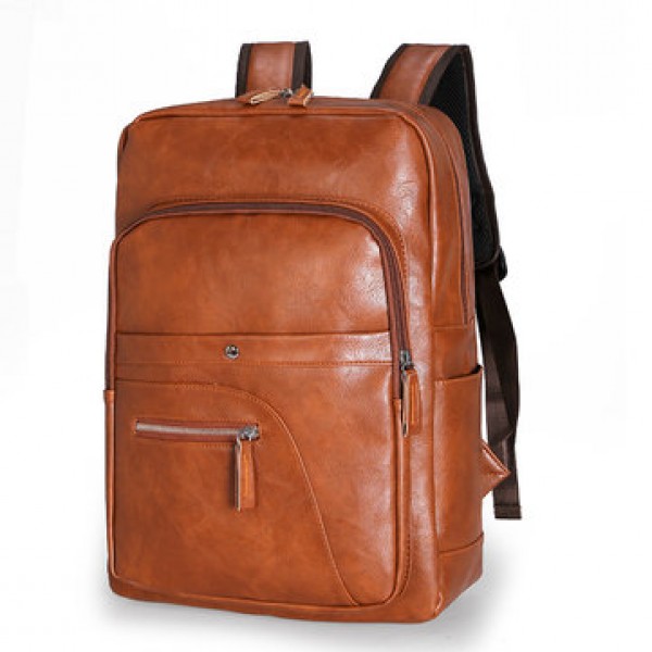 Men Faux Leather Large Capacity Retro Computer Bac...